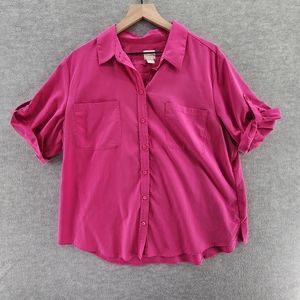 Chicos Top Womens Size 3 Large Pink Roll Up Sleeves Soft Modal Blend Casual
